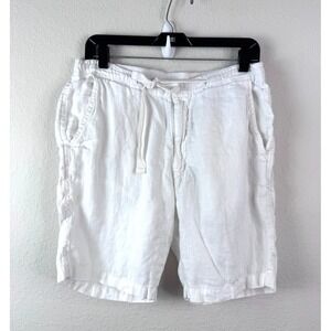 Neiman Marcus 100% Linen Shorts Men's S White Drawstring Elastic Waist Coastal
